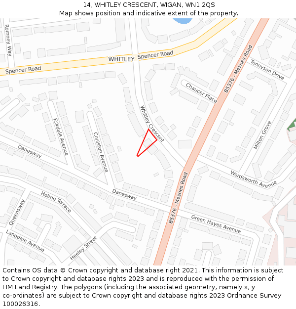 14, WHITLEY CRESCENT, WIGAN, WN1 2QS: Location map and indicative extent of plot