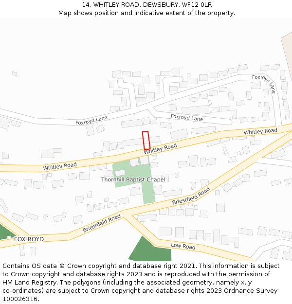 14, WHITLEY ROAD, DEWSBURY, WF12 0LR: Location map and indicative extent of plot