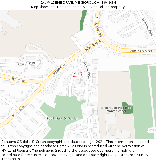 14, WILDENE DRIVE, MEXBOROUGH, S64 9SN: Location map and indicative extent of plot