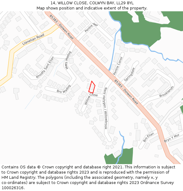 14, WILLOW CLOSE, COLWYN BAY, LL29 8YL: Location map and indicative extent of plot