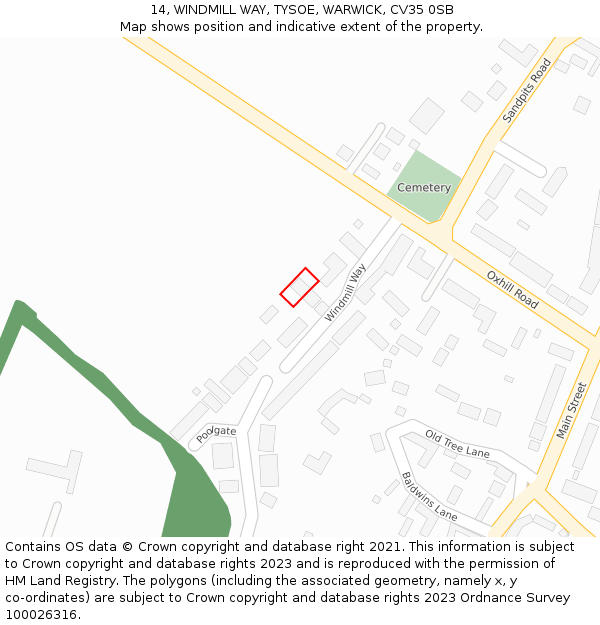 14, WINDMILL WAY, TYSOE, WARWICK, CV35 0SB: Location map and indicative extent of plot