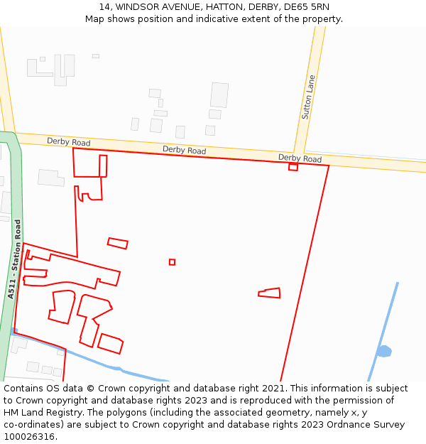 14, WINDSOR AVENUE, HATTON, DERBY, DE65 5RN: Location map and indicative extent of plot