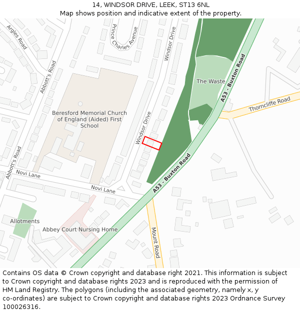 14, WINDSOR DRIVE, LEEK, ST13 6NL: Location map and indicative extent of plot