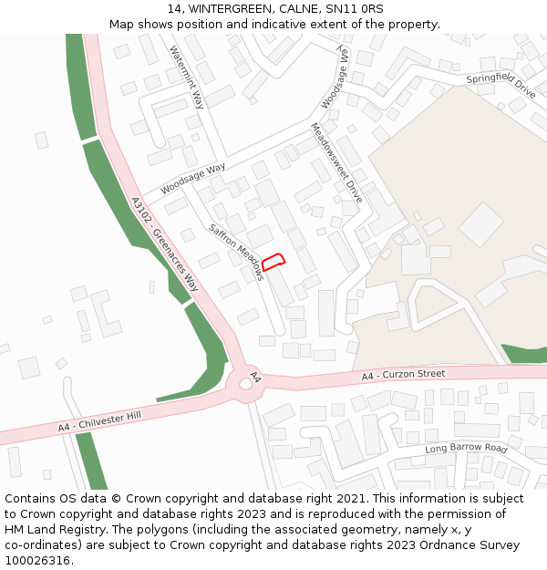 14, WINTERGREEN, CALNE, SN11 0RS: Location map and indicative extent of plot