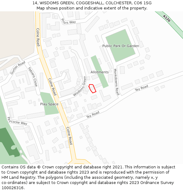 14, WISDOMS GREEN, COGGESHALL, COLCHESTER, CO6 1SG: Location map and indicative extent of plot