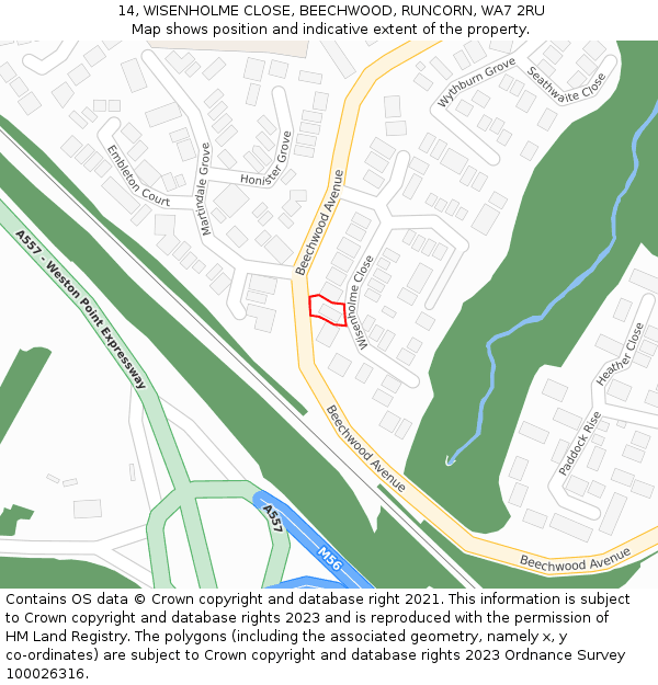 14, WISENHOLME CLOSE, BEECHWOOD, RUNCORN, WA7 2RU: Location map and indicative extent of plot