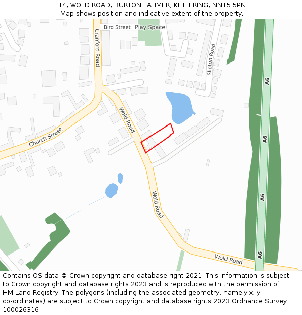 14, WOLD ROAD, BURTON LATIMER, KETTERING, NN15 5PN: Location map and indicative extent of plot