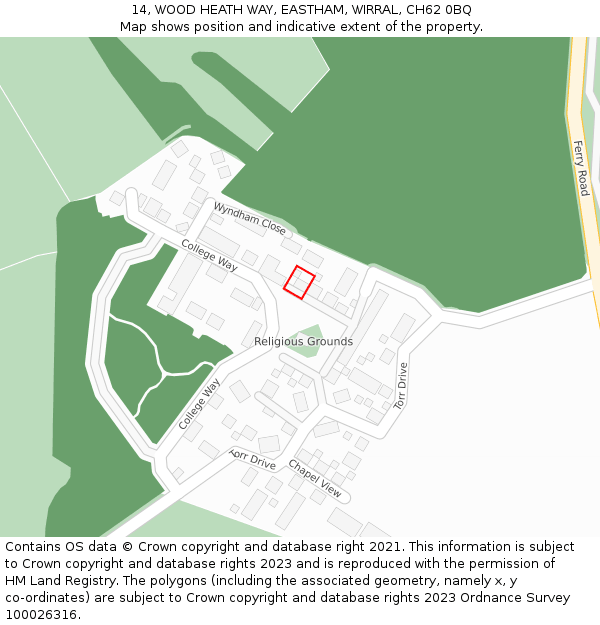 14, WOOD HEATH WAY, EASTHAM, WIRRAL, CH62 0BQ: Location map and indicative extent of plot