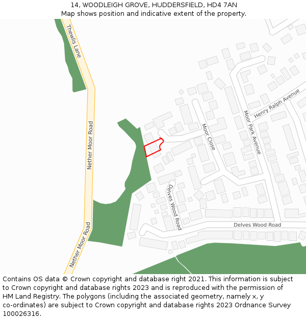 14, WOODLEIGH GROVE, HUDDERSFIELD, HD4 7AN: Location map and indicative extent of plot