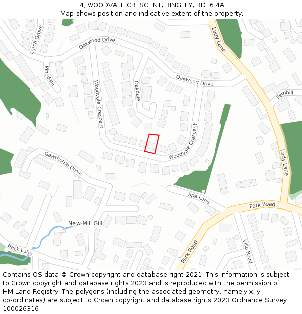 14, WOODVALE CRESCENT, BINGLEY, BD16 4AL: Location map and indicative extent of plot