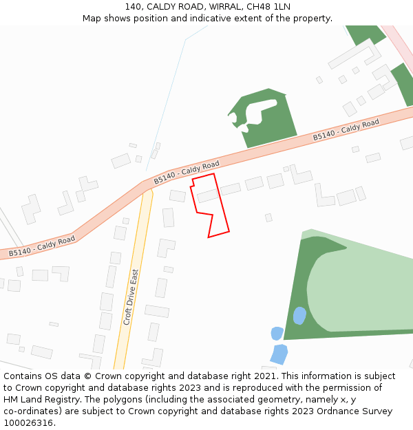 140, CALDY ROAD, WIRRAL, CH48 1LN: Location map and indicative extent of plot