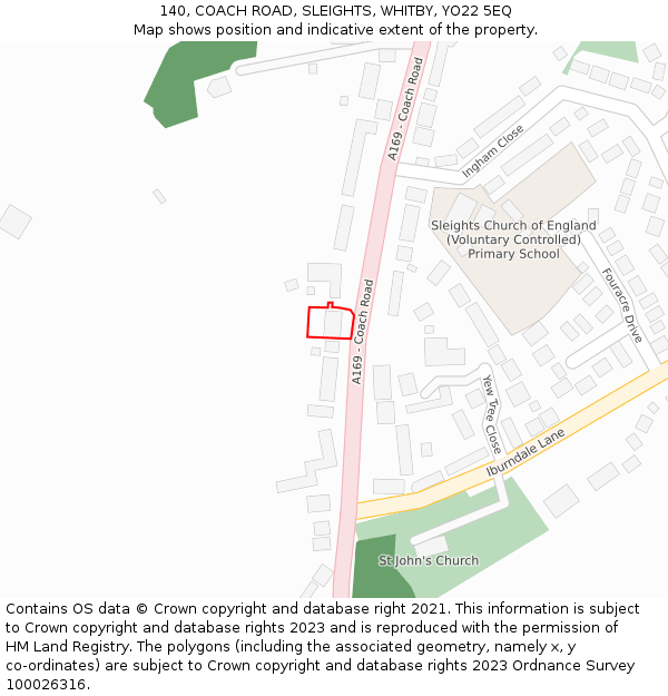 140, COACH ROAD, SLEIGHTS, WHITBY, YO22 5EQ: Location map and indicative extent of plot