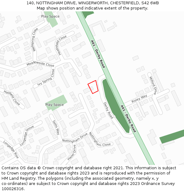 140, NOTTINGHAM DRIVE, WINGERWORTH, CHESTERFIELD, S42 6WB: Location map and indicative extent of plot