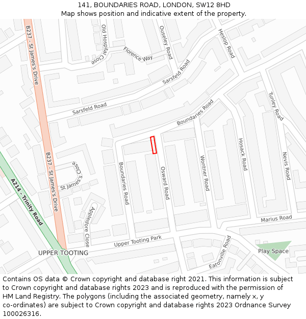 141, BOUNDARIES ROAD, LONDON, SW12 8HD: Location map and indicative extent of plot