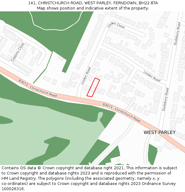 141, CHRISTCHURCH ROAD, WEST PARLEY, FERNDOWN, BH22 8TA: Location map and indicative extent of plot