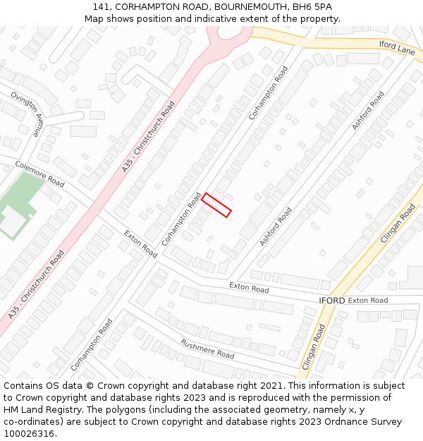 141, CORHAMPTON ROAD, BOURNEMOUTH, BH6 5PA: Location map and indicative extent of plot