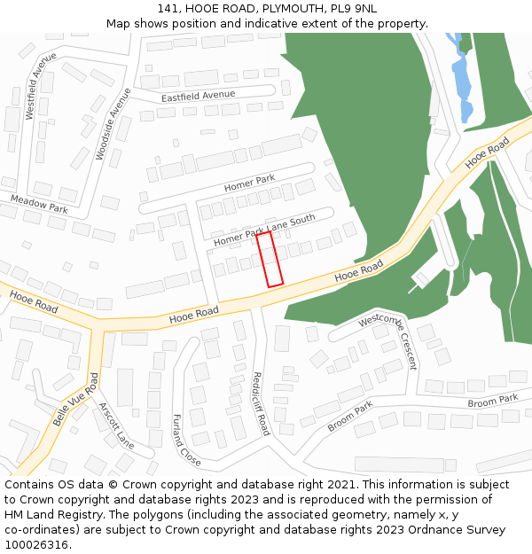 141, HOOE ROAD, PLYMOUTH, PL9 9NL: Location map and indicative extent of plot