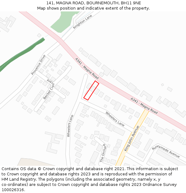 141, MAGNA ROAD, BOURNEMOUTH, BH11 9NE: Location map and indicative extent of plot