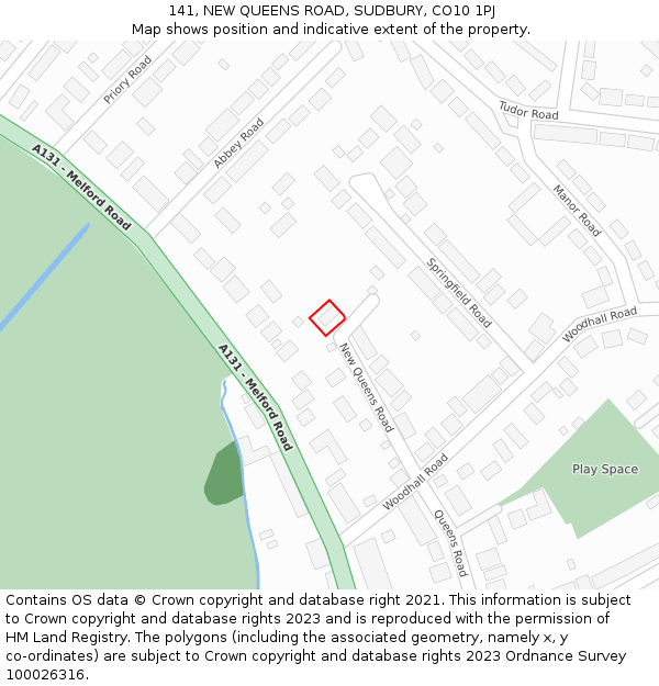 141, NEW QUEENS ROAD, SUDBURY, CO10 1PJ: Location map and indicative extent of plot