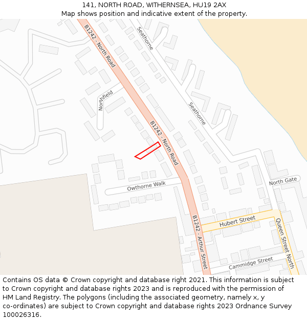 141, NORTH ROAD, WITHERNSEA, HU19 2AX: Location map and indicative extent of plot