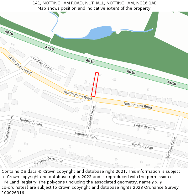 141, NOTTINGHAM ROAD, NUTHALL, NOTTINGHAM, NG16 1AE: Location map and indicative extent of plot