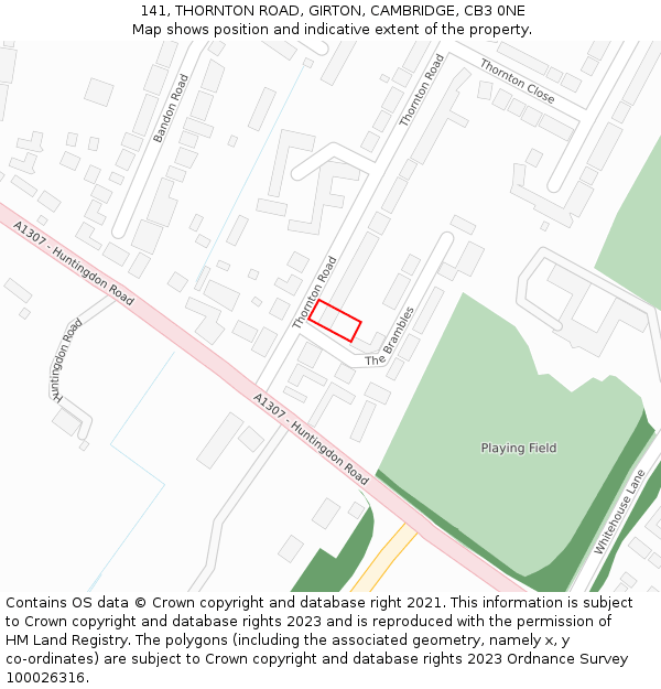 141, THORNTON ROAD, GIRTON, CAMBRIDGE, CB3 0NE: Location map and indicative extent of plot