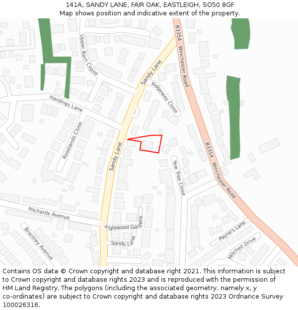 141A, SANDY LANE, FAIR OAK, EASTLEIGH, SO50 8GF: Location map and indicative extent of plot