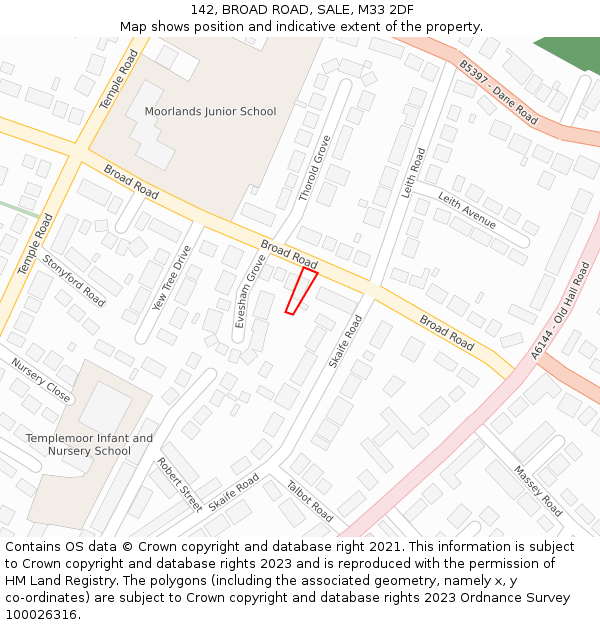 142, BROAD ROAD, SALE, M33 2DF: Location map and indicative extent of plot