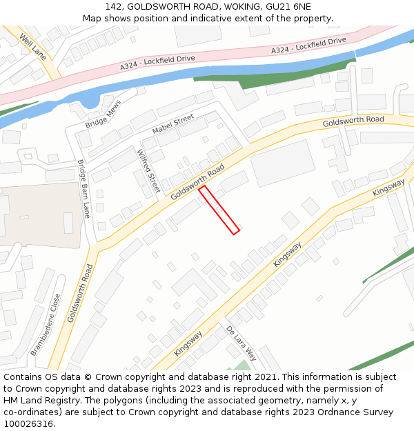 142, GOLDSWORTH ROAD, WOKING, GU21 6NE: Location map and indicative extent of plot