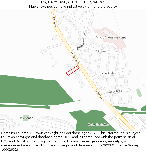 142, HADY LANE, CHESTERFIELD, S41 0DE: Location map and indicative extent of plot