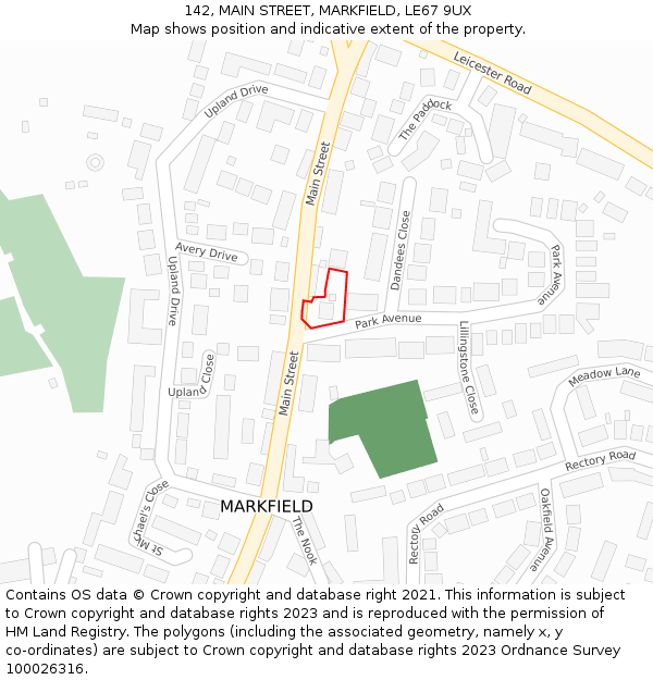 142, MAIN STREET, MARKFIELD, LE67 9UX: Location map and indicative extent of plot