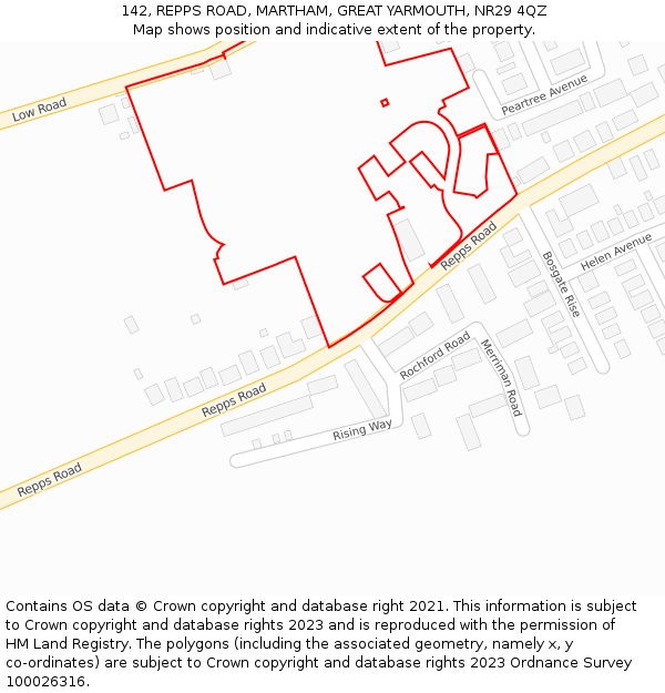 142, REPPS ROAD, MARTHAM, GREAT YARMOUTH, NR29 4QZ: Location map and indicative extent of plot