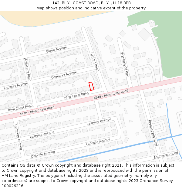 142, RHYL COAST ROAD, RHYL, LL18 3PR: Location map and indicative extent of plot