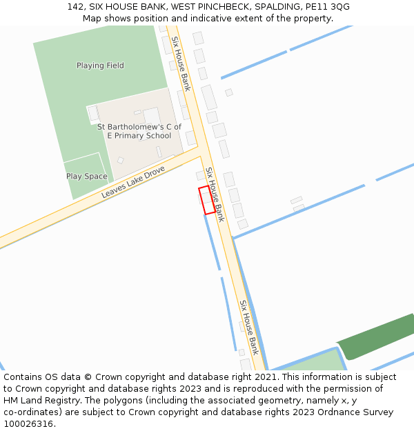 142, SIX HOUSE BANK, WEST PINCHBECK, SPALDING, PE11 3QG: Location map and indicative extent of plot