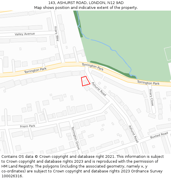 143, ASHURST ROAD, LONDON, N12 9AD: Location map and indicative extent of plot