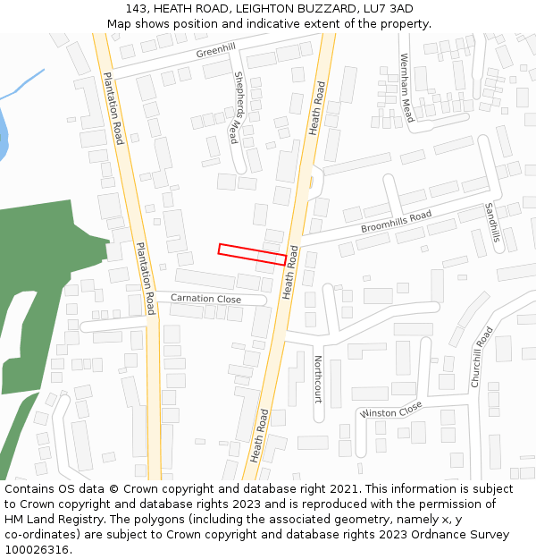 143, HEATH ROAD, LEIGHTON BUZZARD, LU7 3AD: Location map and indicative extent of plot