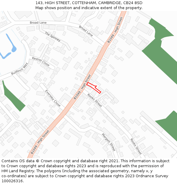 143, HIGH STREET, COTTENHAM, CAMBRIDGE, CB24 8SD: Location map and indicative extent of plot