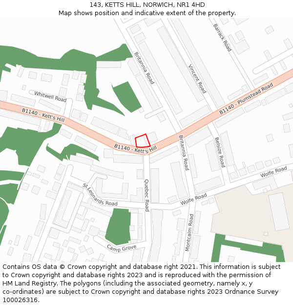 143, KETTS HILL, NORWICH, NR1 4HD: Location map and indicative extent of plot