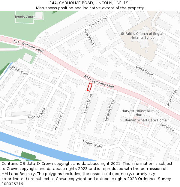 144, CARHOLME ROAD, LINCOLN, LN1 1SH: Location map and indicative extent of plot