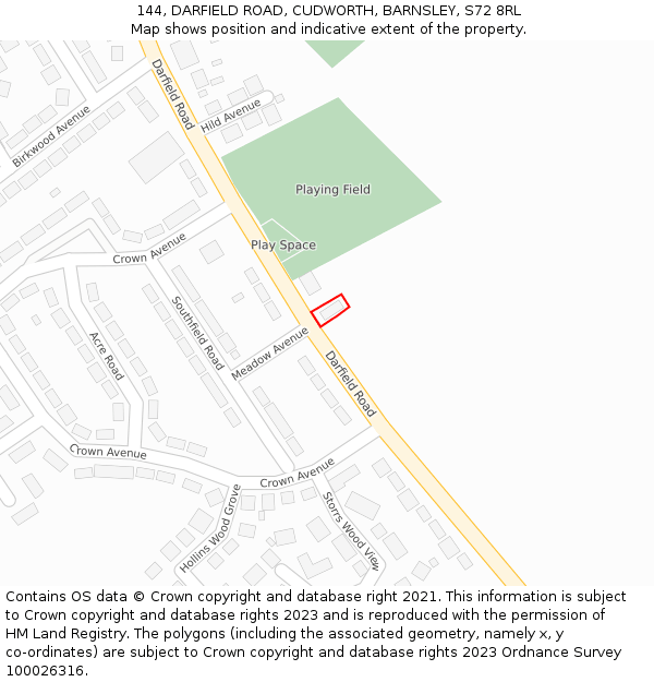 144, DARFIELD ROAD, CUDWORTH, BARNSLEY, S72 8RL: Location map and indicative extent of plot