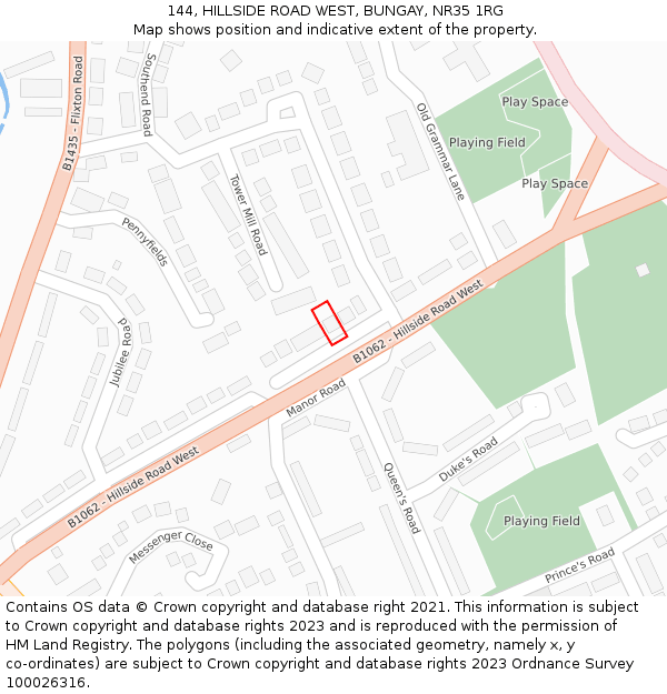 144, HILLSIDE ROAD WEST, BUNGAY, NR35 1RG: Location map and indicative extent of plot