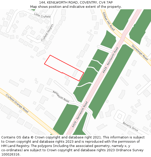 144, KENILWORTH ROAD, COVENTRY, CV4 7AP: Location map and indicative extent of plot