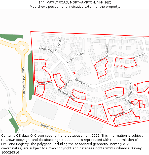 144, MAYFLY ROAD, NORTHAMPTON, NN4 9EQ: Location map and indicative extent of plot