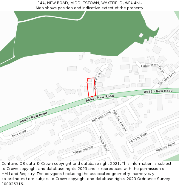 144, NEW ROAD, MIDDLESTOWN, WAKEFIELD, WF4 4NU: Location map and indicative extent of plot