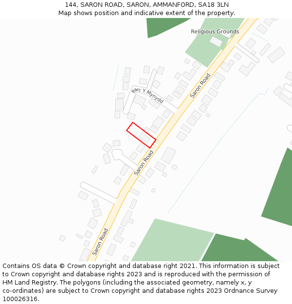 144, SARON ROAD, SARON, AMMANFORD, SA18 3LN: Location map and indicative extent of plot