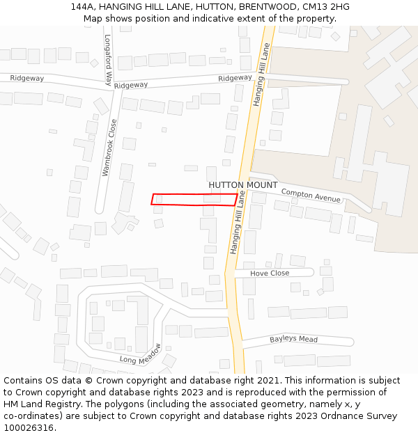 144A, HANGING HILL LANE, HUTTON, BRENTWOOD, CM13 2HG: Location map and indicative extent of plot