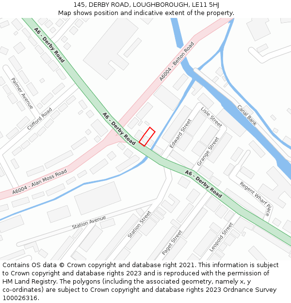 145, DERBY ROAD, LOUGHBOROUGH, LE11 5HJ: Location map and indicative extent of plot