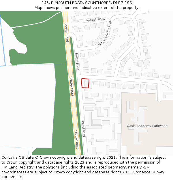 145, PLYMOUTH ROAD, SCUNTHORPE, DN17 1SS: Location map and indicative extent of plot