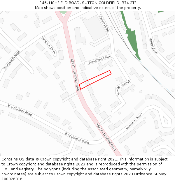 146, LICHFIELD ROAD, SUTTON COLDFIELD, B74 2TF: Location map and indicative extent of plot