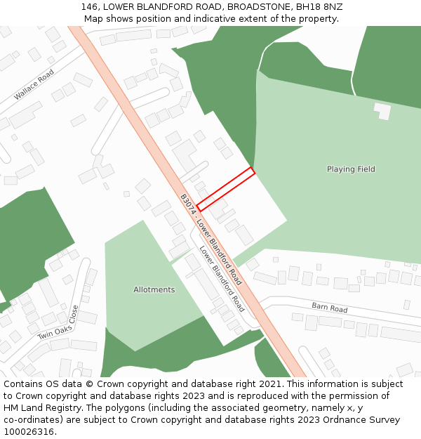 146, LOWER BLANDFORD ROAD, BROADSTONE, BH18 8NZ: Location map and indicative extent of plot